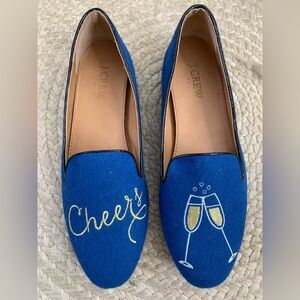 J. Crew Blue Loafers with Cheers and Champagne Design